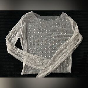Sheer Pearl-Embellished Shawl